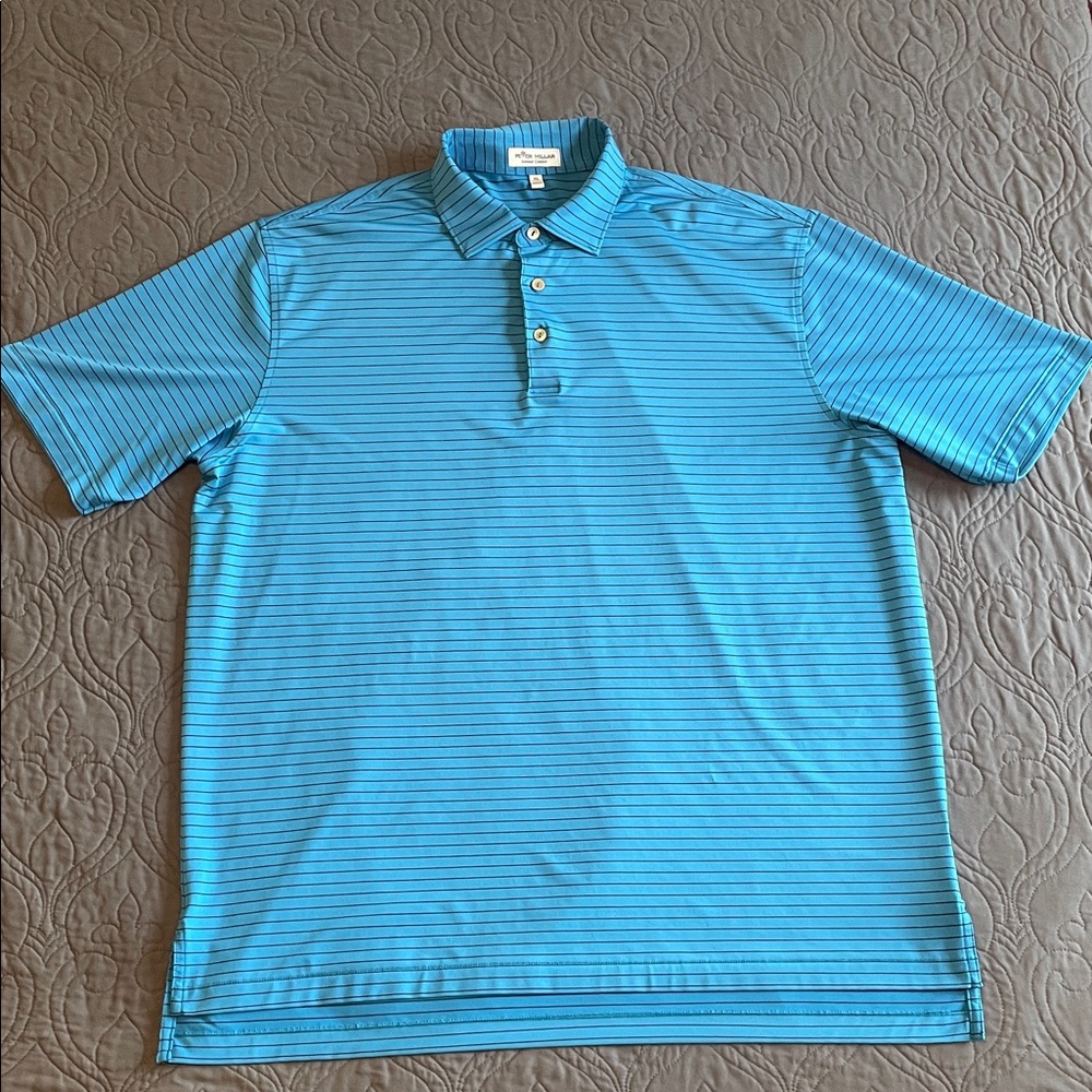 Peter Millar Men's Light Blue Thin-Stripe Performance Polo